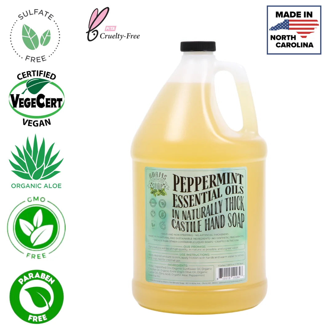 Peppermint Liquid Castile Soap – Thick, Concentrated, Organic Formula | Hand Soap & Multi-Purpose Cleaner | Vegan, Eco-Friendly & Made in USA