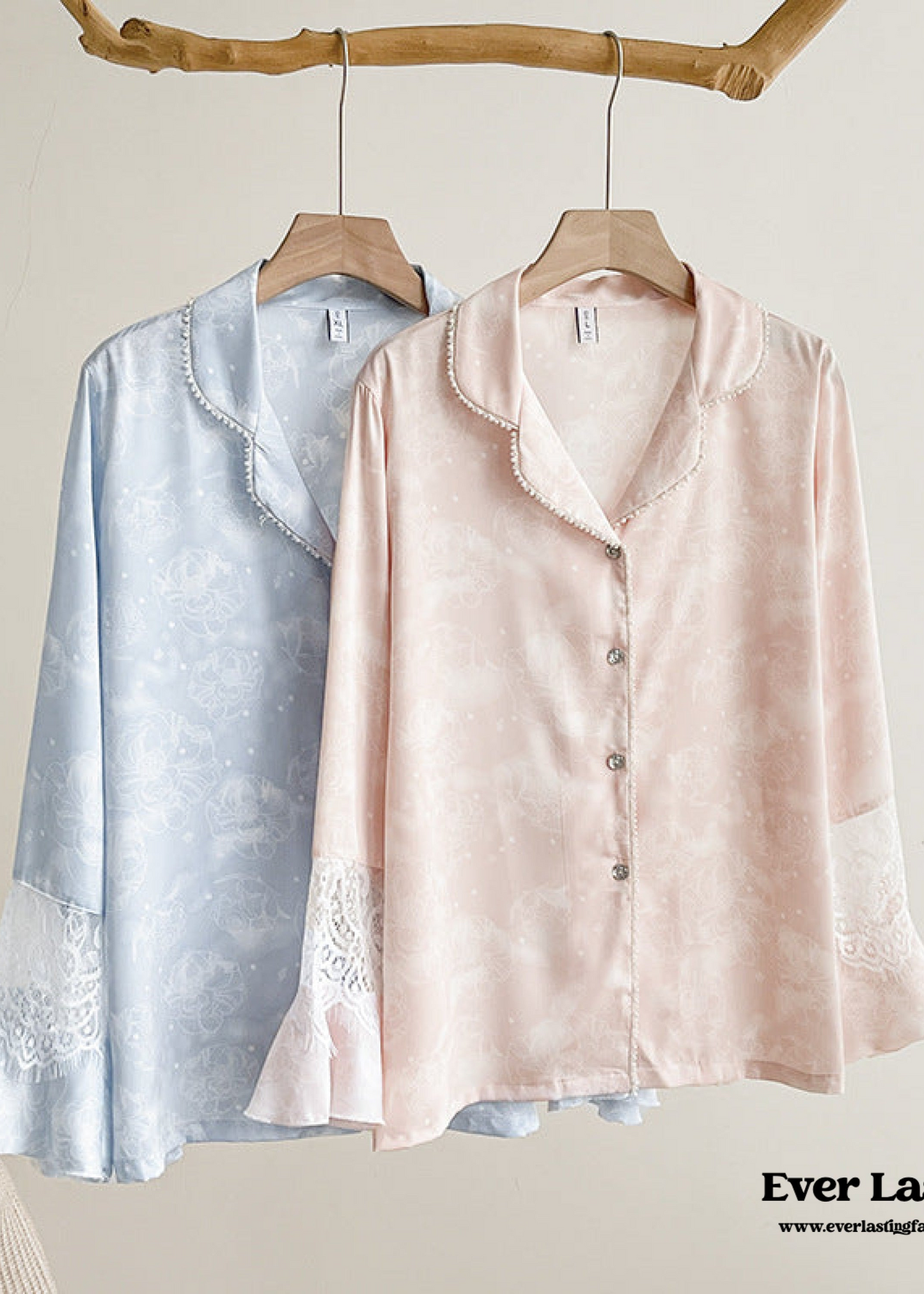 Celeste Silky Luxury Lace Pajama Set / Blue