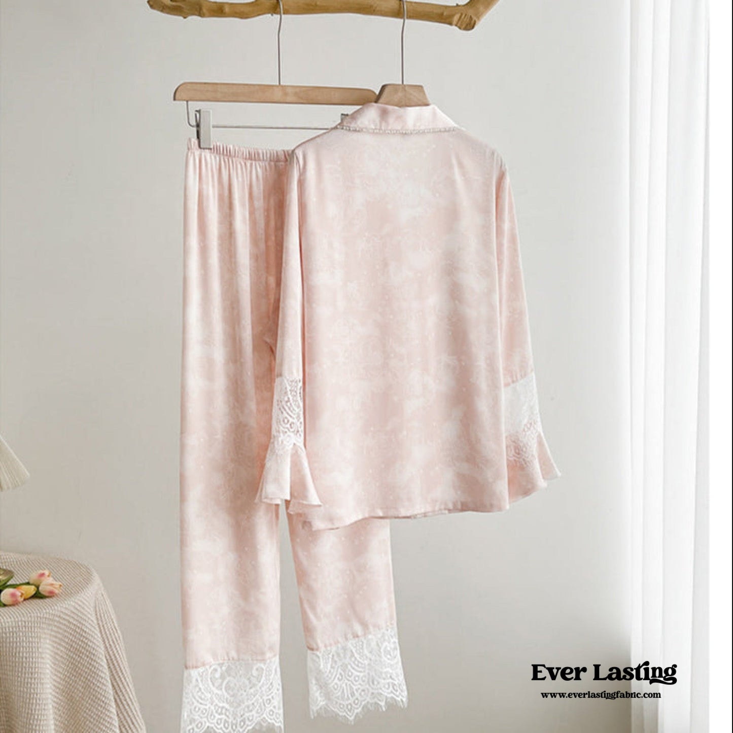 Celeste Silky Luxury Lace Pajama Set / Blue