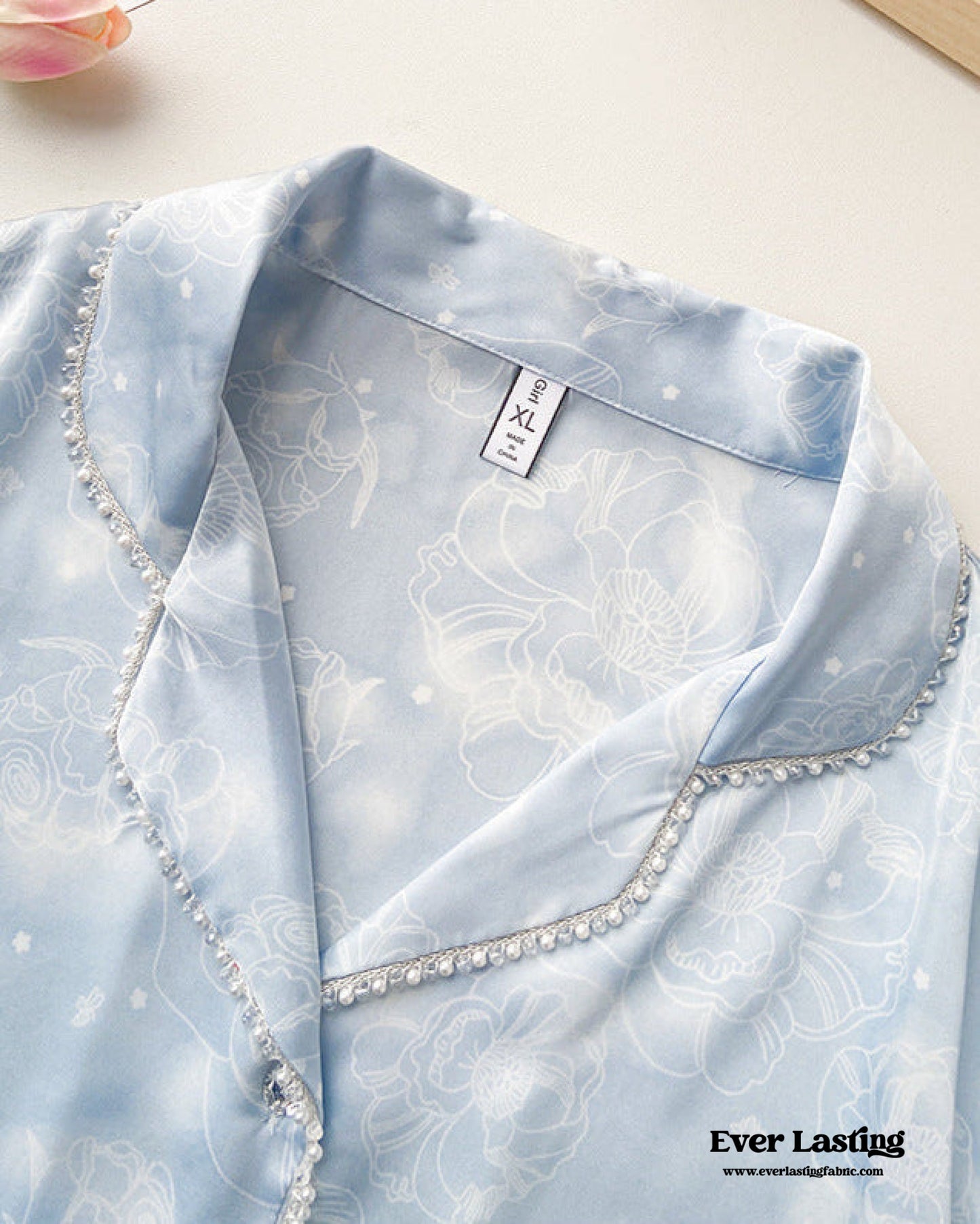 Celeste Silky Luxury Lace Pajama Set / Blue