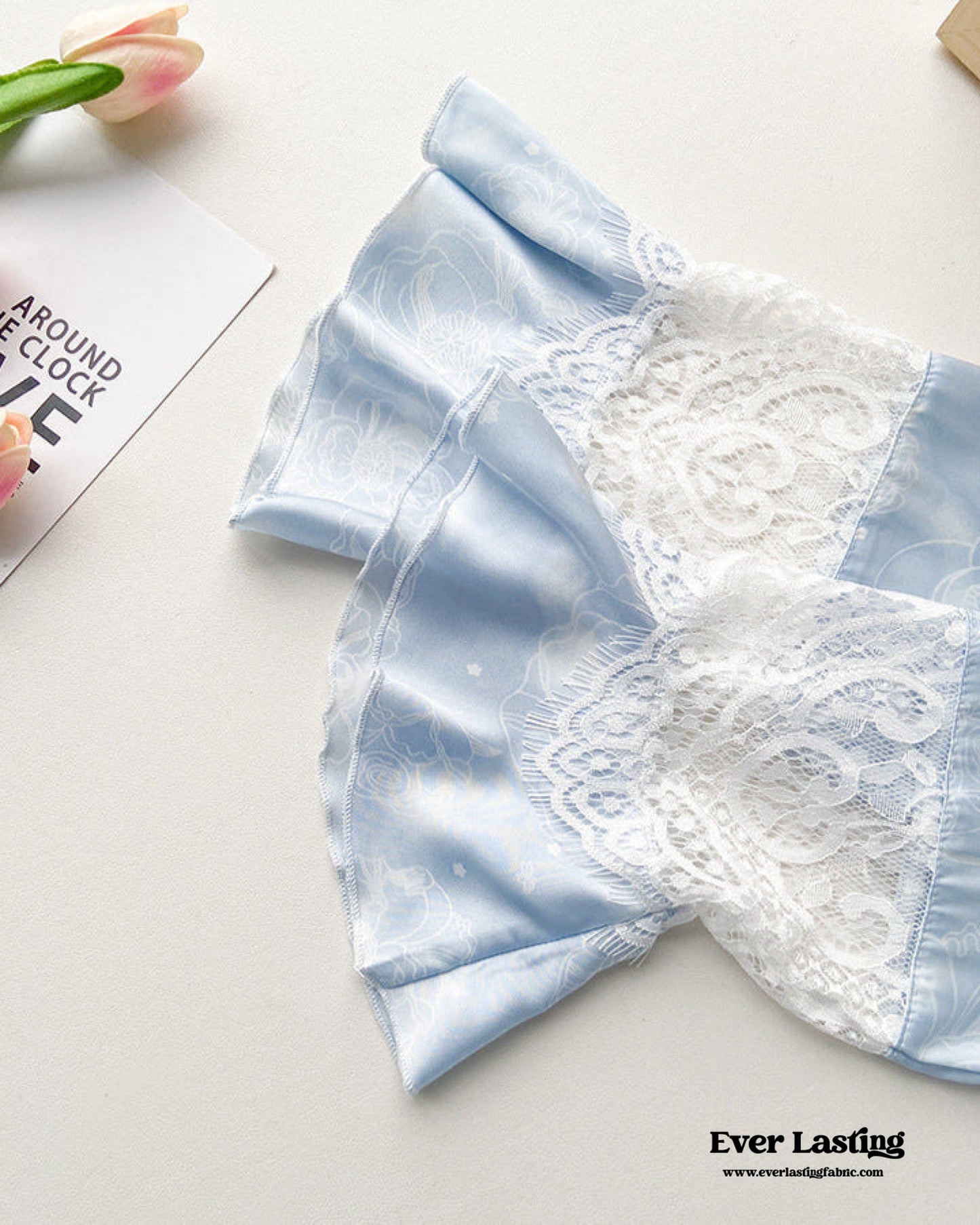 Celeste Silky Luxury Lace Pajama Set / Blue