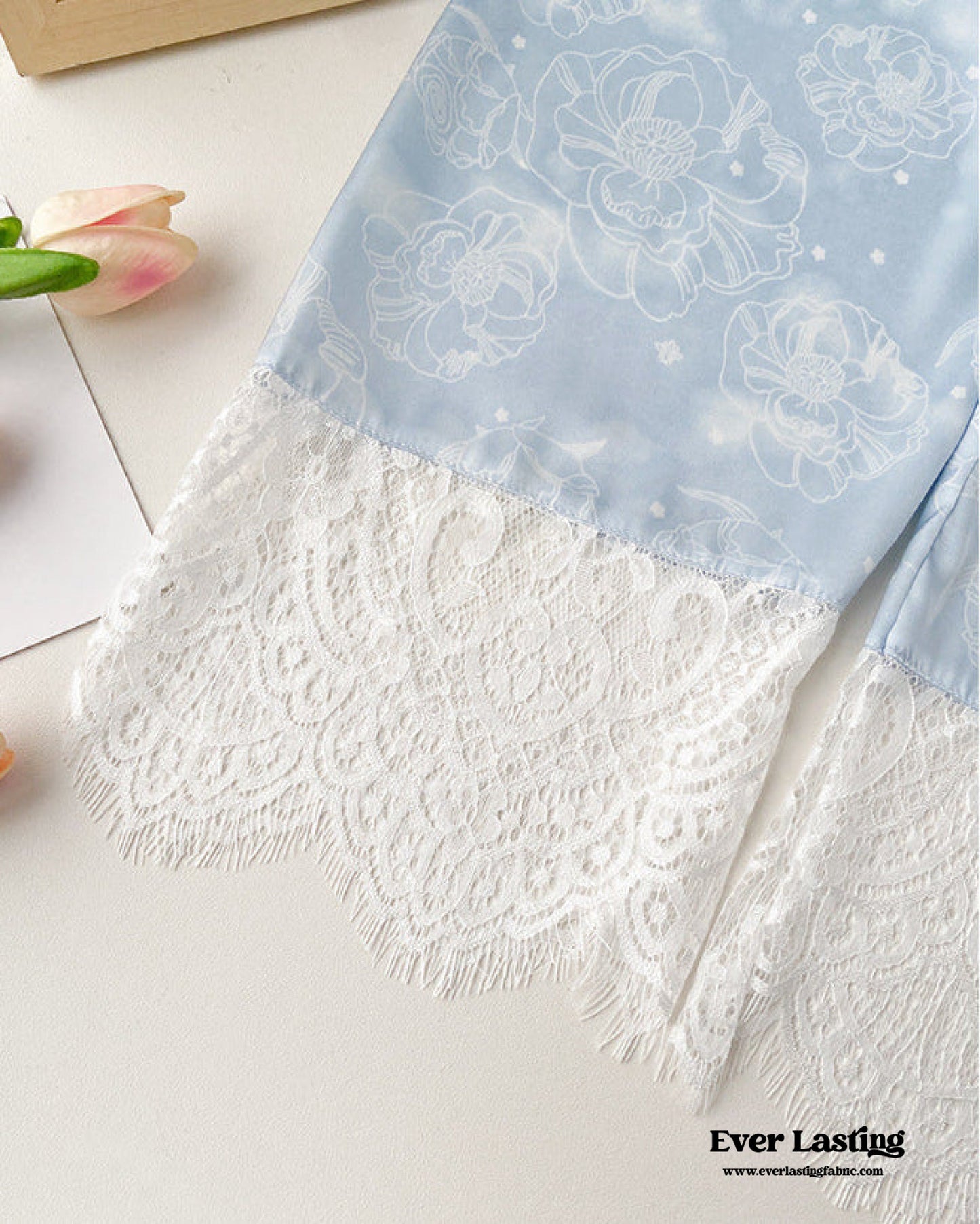 Celeste Silky Luxury Lace Pajama Set / Blue