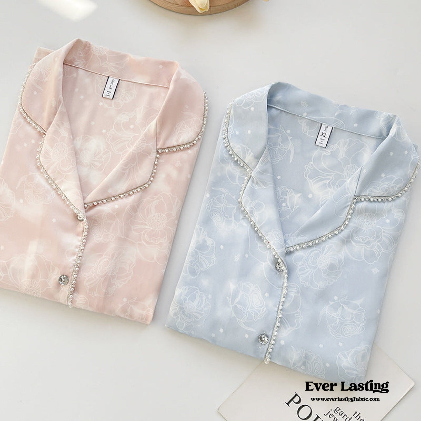 Celeste Silky Luxury Lace Pajama Set / Blue