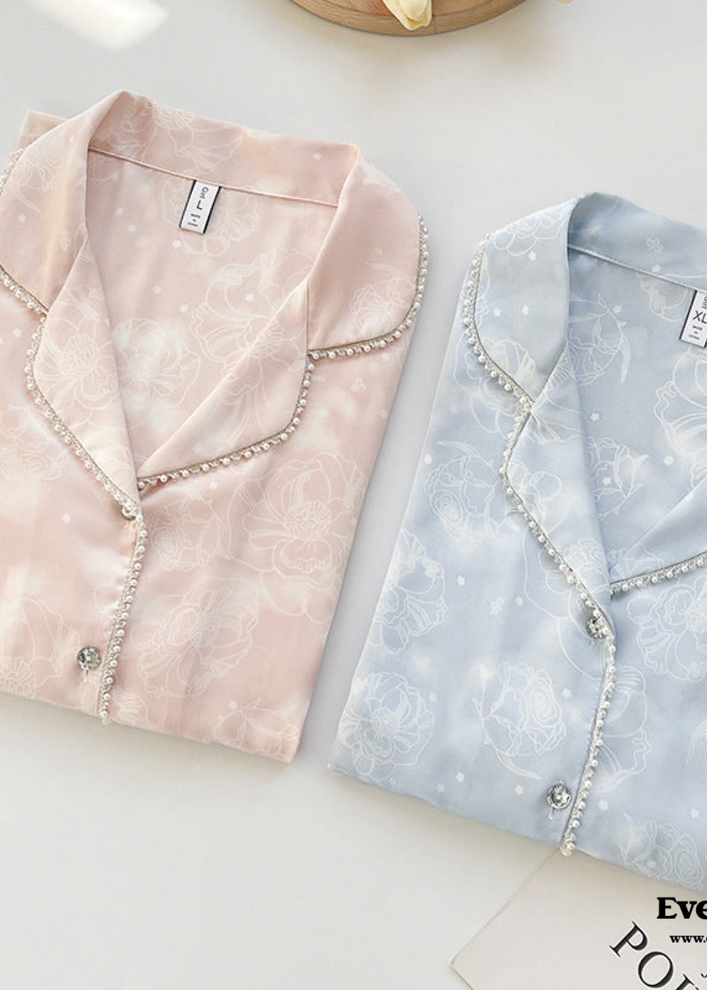 Celeste Silky Luxury Lace Pajama Set / Blue