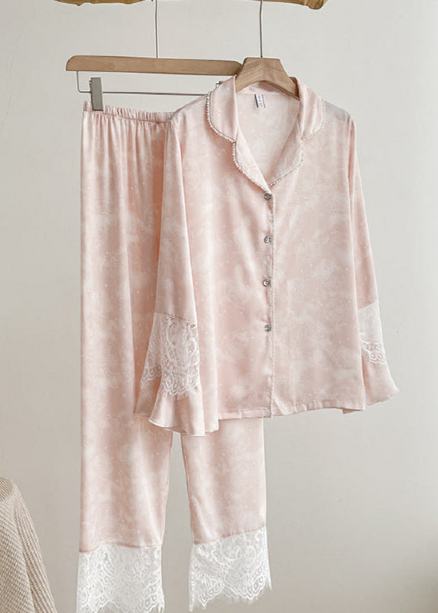 Celeste Silky Luxury Lace Pajama Set / Blue