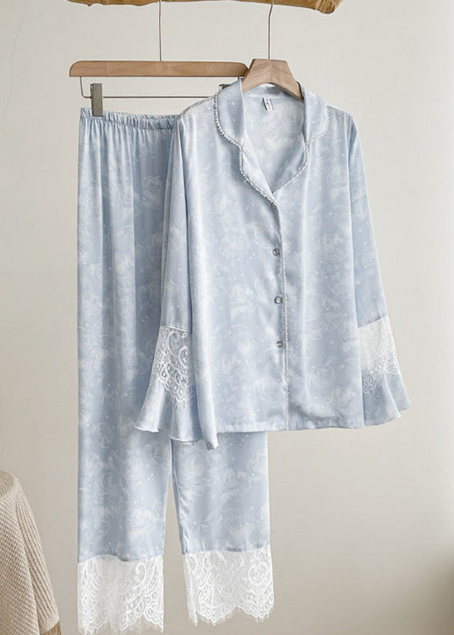 Celeste Silky Luxury Lace Pajama Set / Blue