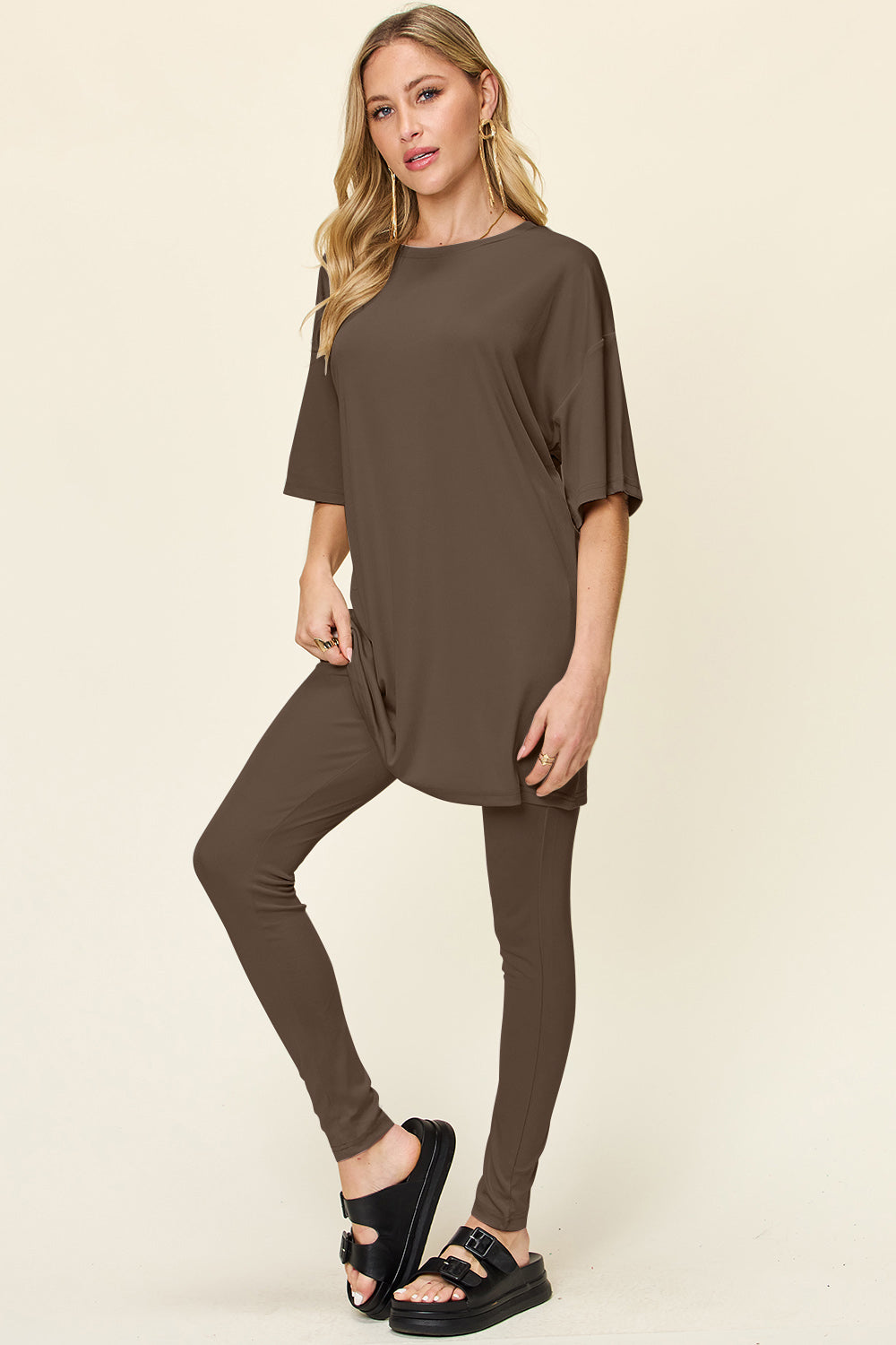 Double Take Full Size Round Neck Dropped Shoulder T-Shirt and Leggings Set - Concordia Style Boutique