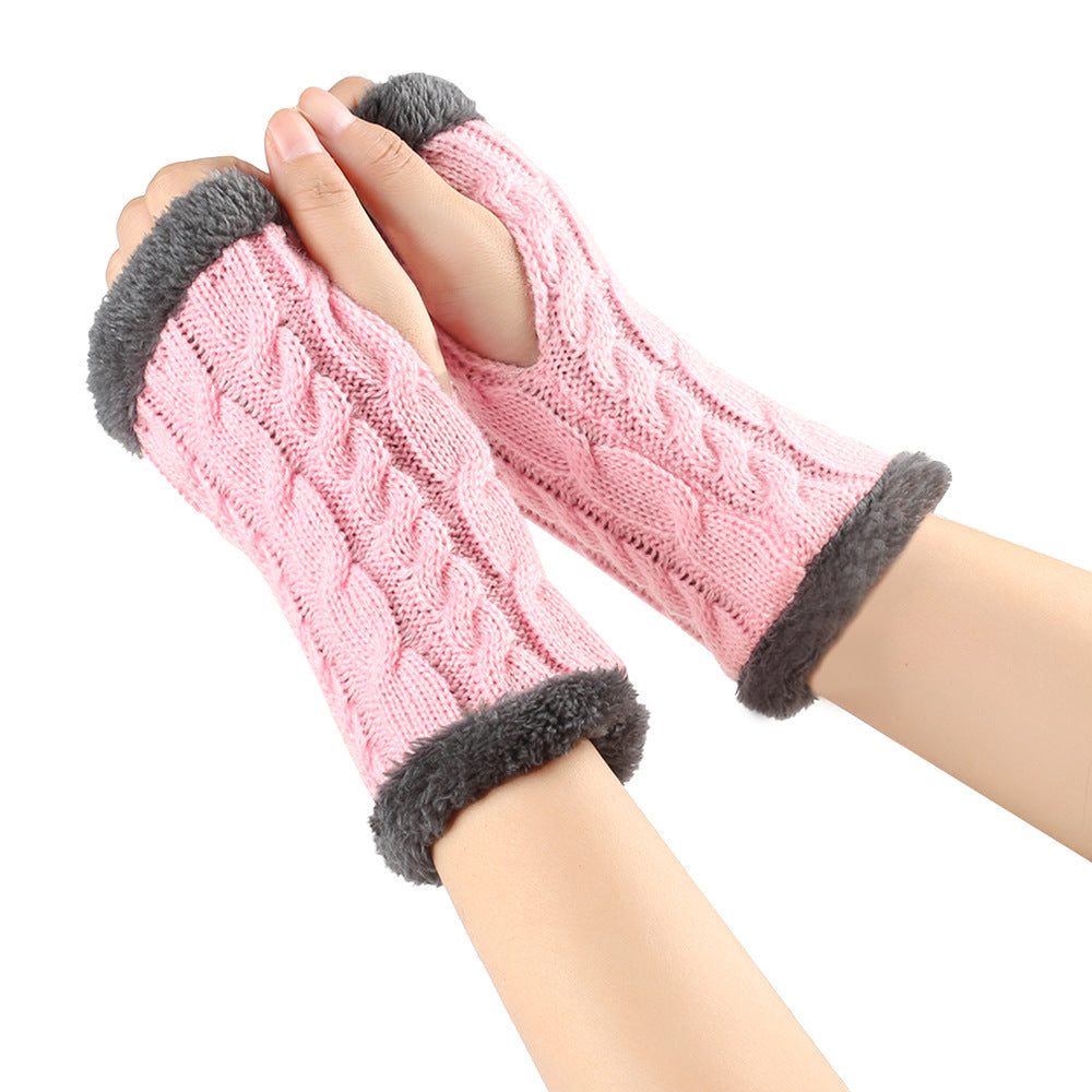 Winter Plush Twist Knitted Fingerless Fleece Women Gloves - Ultra Soft Thermal Comfort