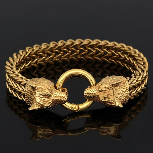 Vikings Wolf Heads Stainless Steel Bracelet