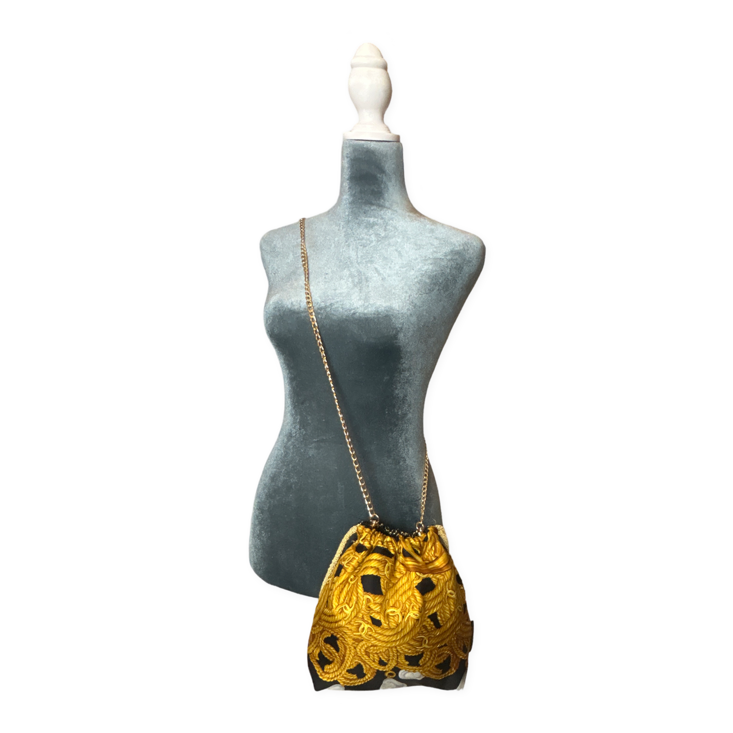 CC Gold Chain Noir Vintage Scarf Drawstring Crossbody Bag