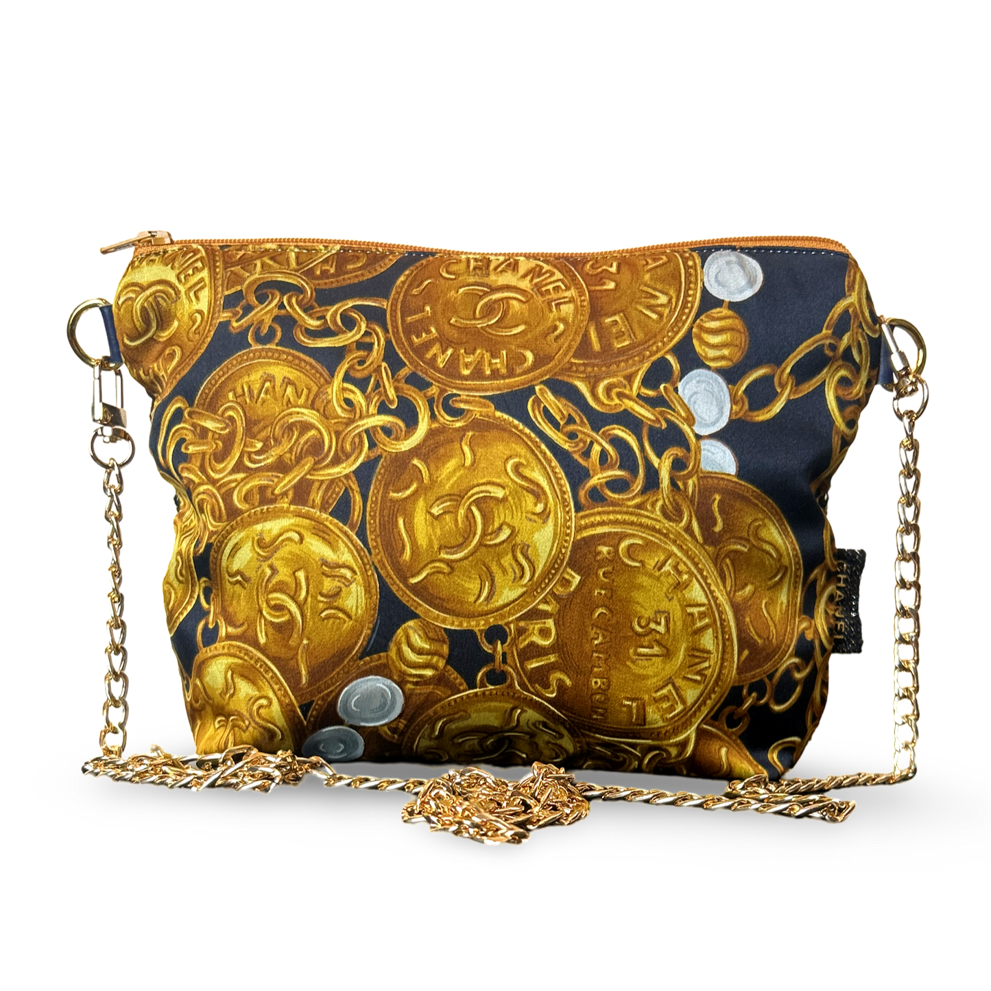 CC Logo Gold Coins Noir Vintage Scarf Crossbody Bag