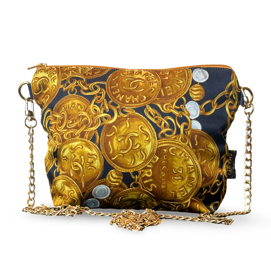 CC Logo Gold Coins Noir Vintage Scarf Crossbody Bag