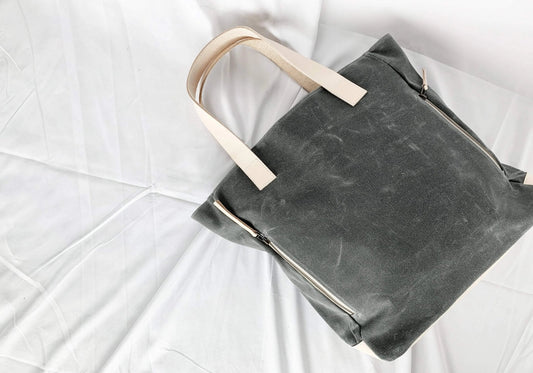 Charcoal Grey Wax Canvas Tote Bag - The Morning Person