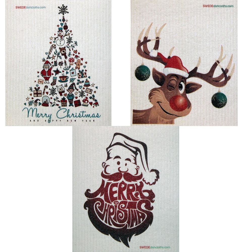 Christmas Trio Set of 3 each Swedish Dishcloths | ECO Friendly Absorbent Cleaning Cloth | Reusable Cleaning Wipes - Concordia Style Boutique