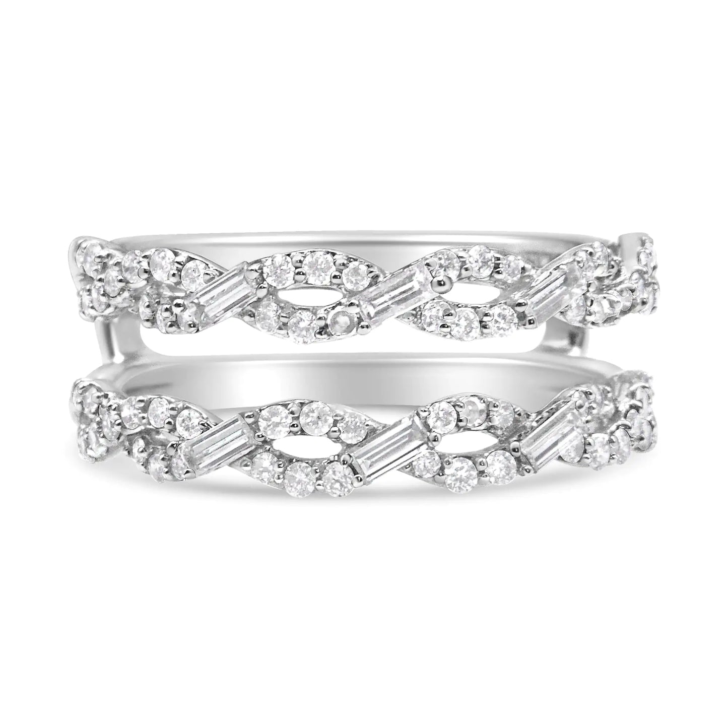 *SOLD OUT* 14K White Gold 1/2 Cttw Round & Baguette Diamond Enhancer Wrap Ring Guard Enhancer ( I-J Color, I1-I2 Clarity) - Concordia Style Boutique