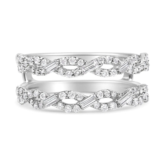 *SOLD OUT* 14K White Gold 1/2 Cttw Round & Baguette Diamond Enhancer Wrap Ring Guard Enhancer ( I-J Color, I1-I2 Clarity) - Concordia Style Boutique