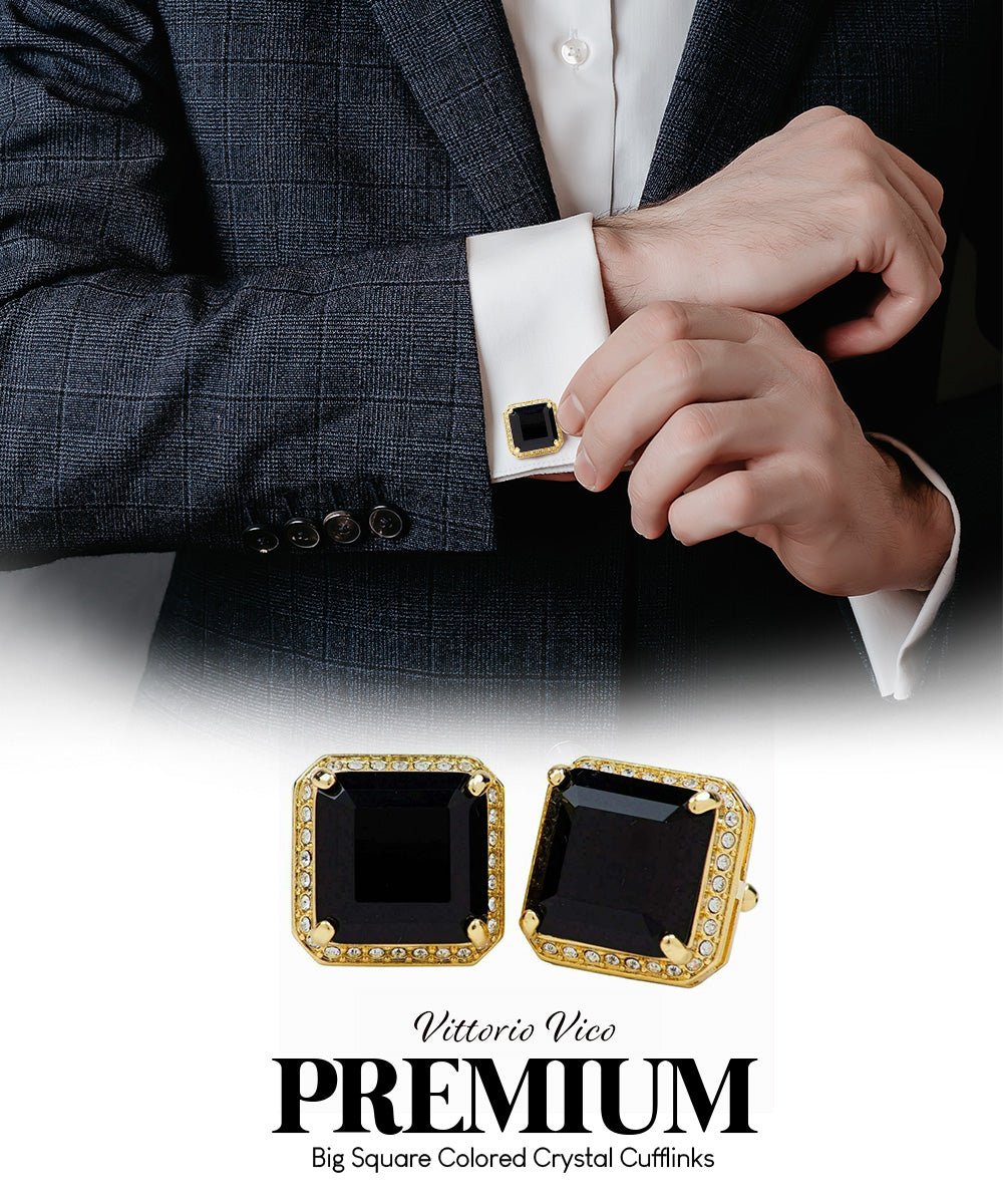 Vittorio Vico Large Big Square Crystal Colorstone Cufflinks: CL 70XX Series - Concordia Style Boutique