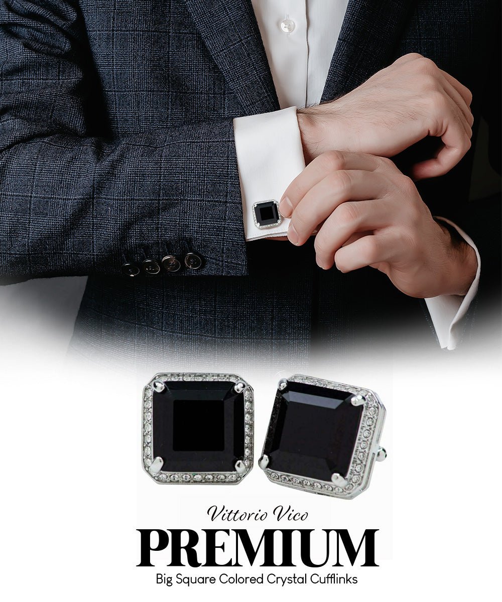 Vittorio Vico Large Big Square Crystal Colorstone Cufflinks: CL 70XX Series - Concordia Style Boutique
