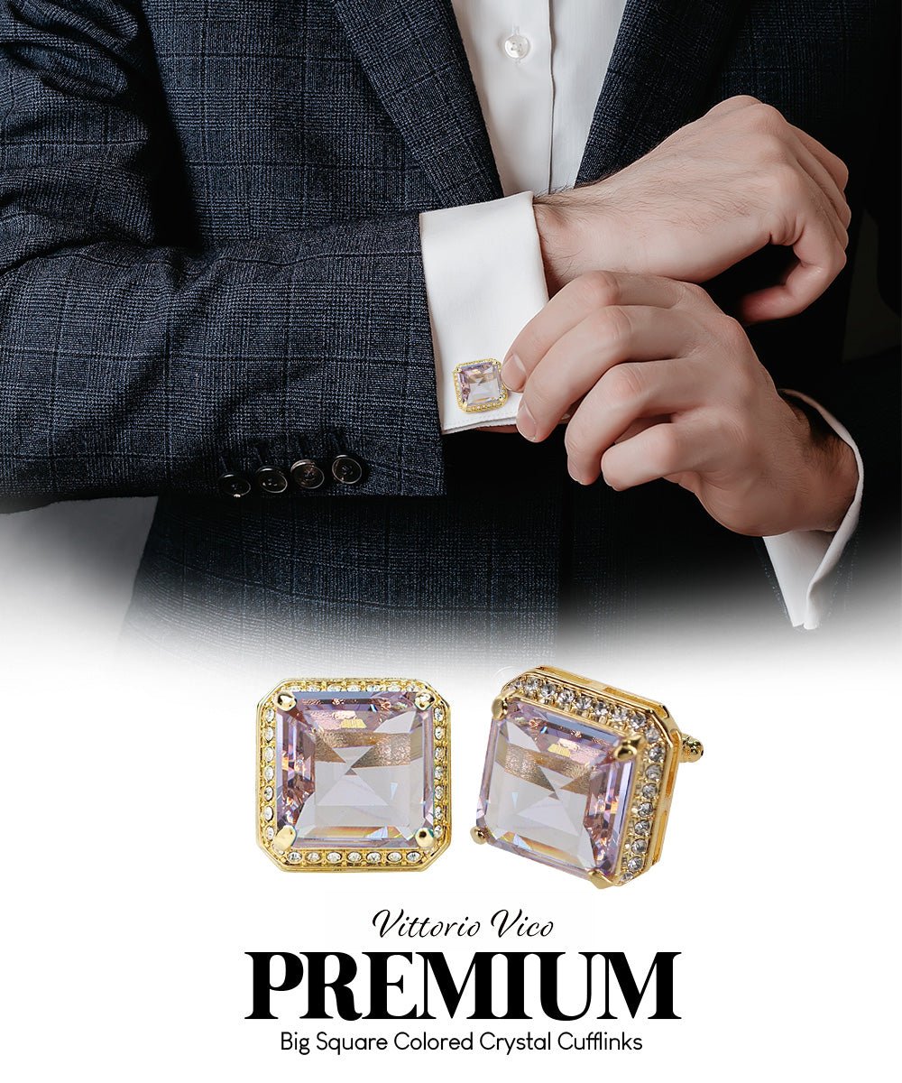 Vittorio Vico Large Big Square Crystal Colorstone Cufflinks: CL 70XX Series - Concordia Style Boutique