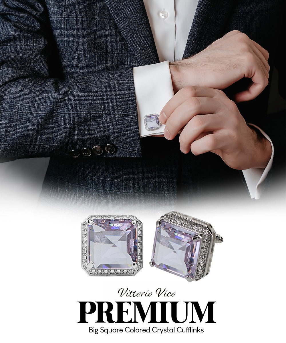 Vittorio Vico Large Big Square Crystal Colorstone Cufflinks: CL 70XX Series - Concordia Style Boutique