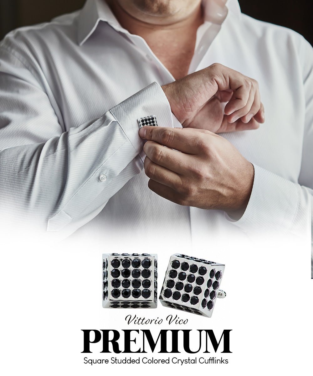 Vittorio Vico Men's Large Square Studded Colored Crystal Cufflinks: CL76XX Series - Concordia Style Boutique