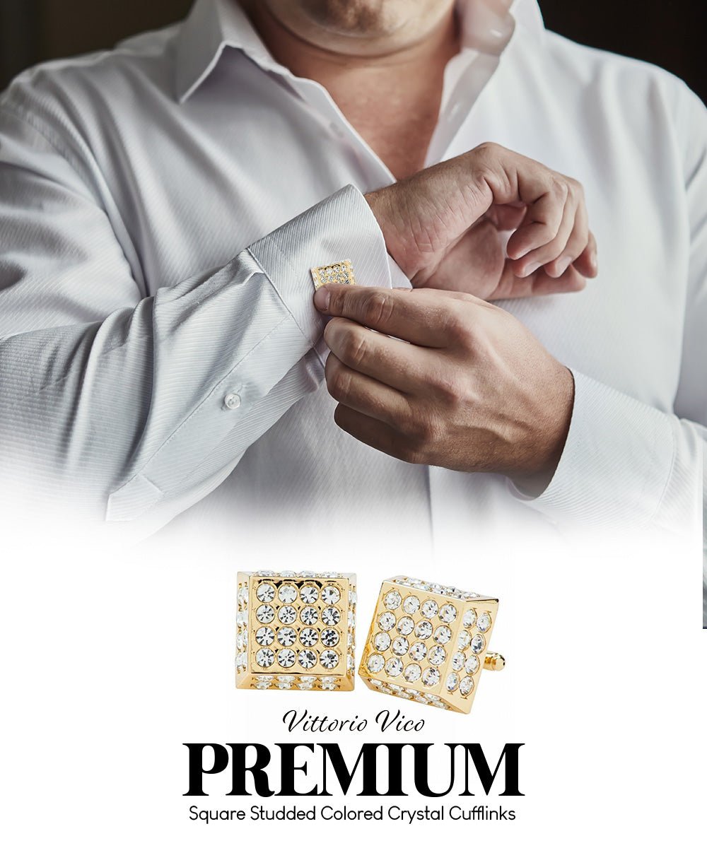 Vittorio Vico Men's Large Square Studded Colored Crystal Cufflinks: CL76XX Series - Concordia Style Boutique