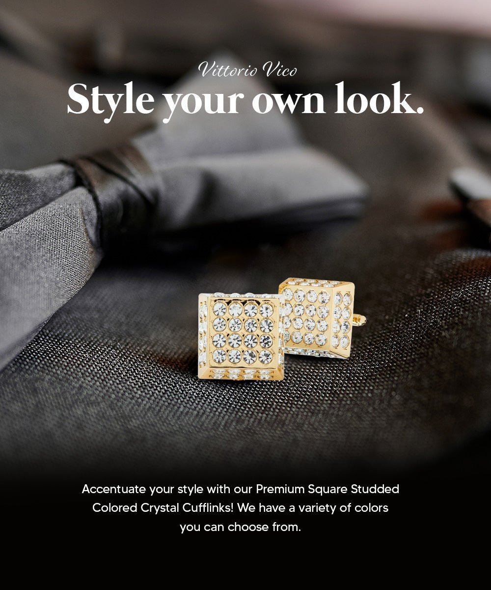 Vittorio Vico Men's Large Square Studded Colored Crystal Cufflinks: CL76XX Series - Concordia Style Boutique