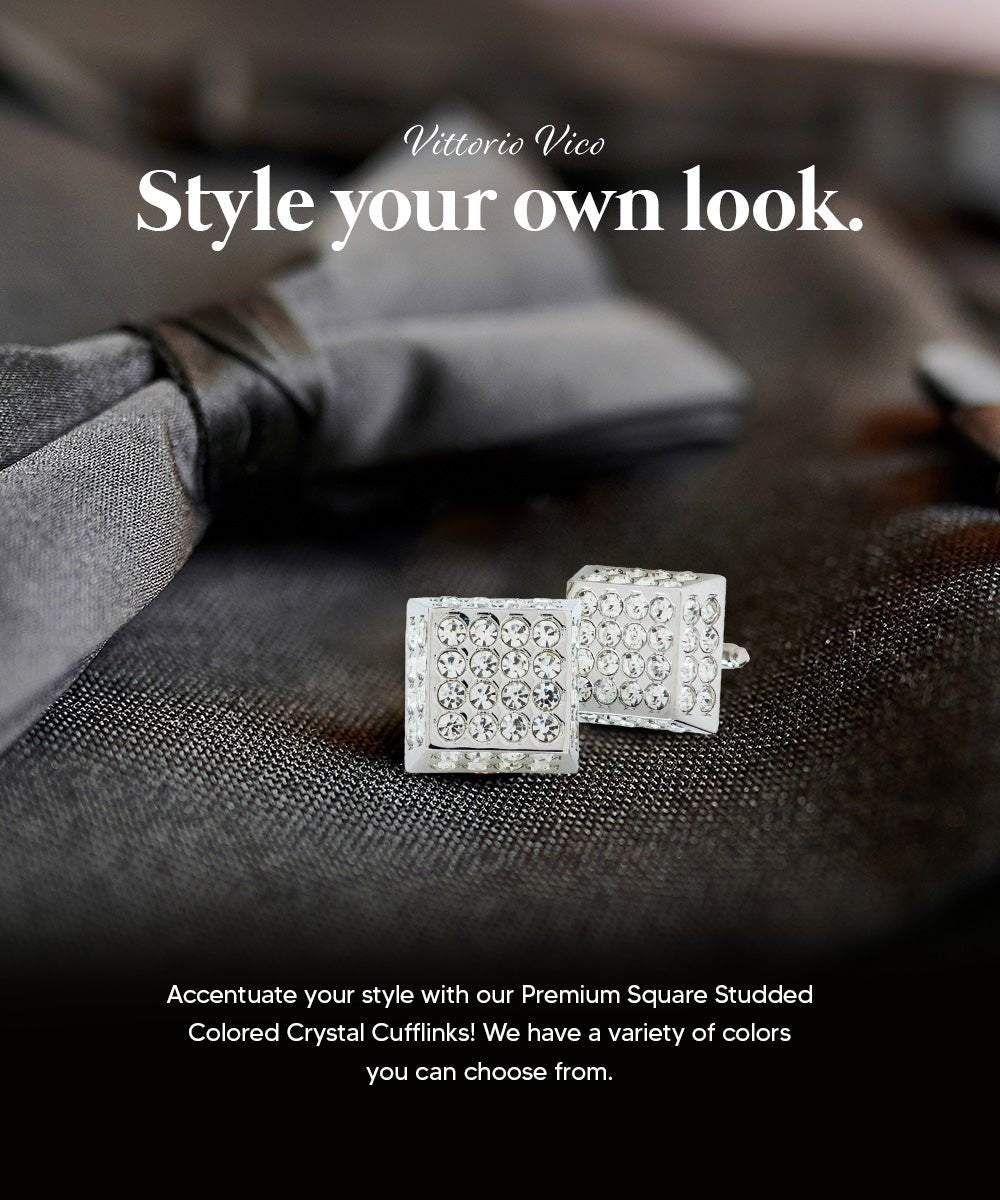 Vittorio Vico Men's Large Square Studded Colored Crystal Cufflinks: CL76XX Series - Concordia Style Boutique