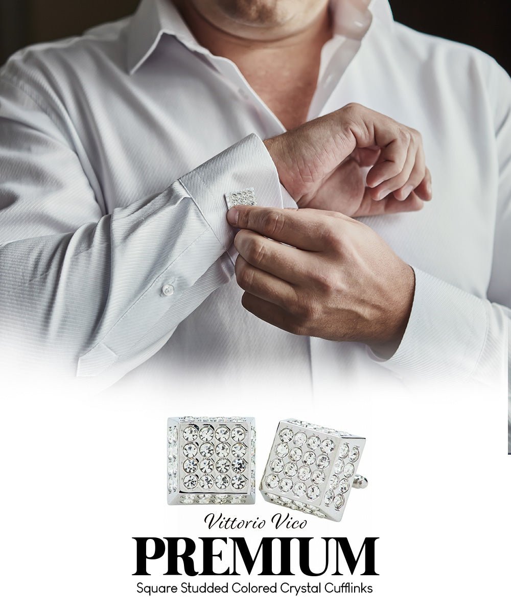 Vittorio Vico Men's Large Square Studded Colored Crystal Cufflinks: CL76XX Series - Concordia Style Boutique