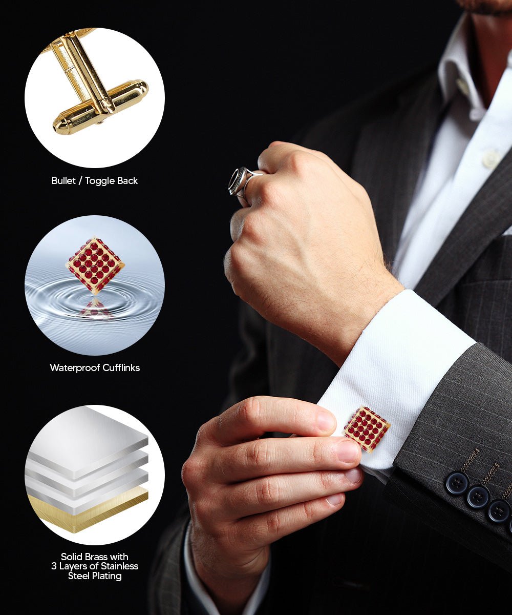 Vittorio Vico Men's Large Square Studded Colored Crystal Cufflinks: CL76XX Series - Concordia Style Boutique