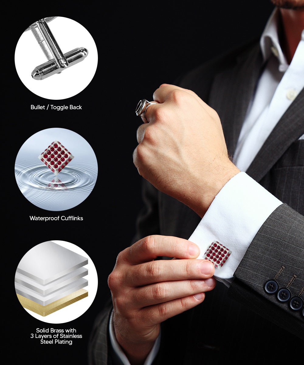 Vittorio Vico Men's Large Square Studded Colored Crystal Cufflinks: CL76XX Series - Concordia Style Boutique