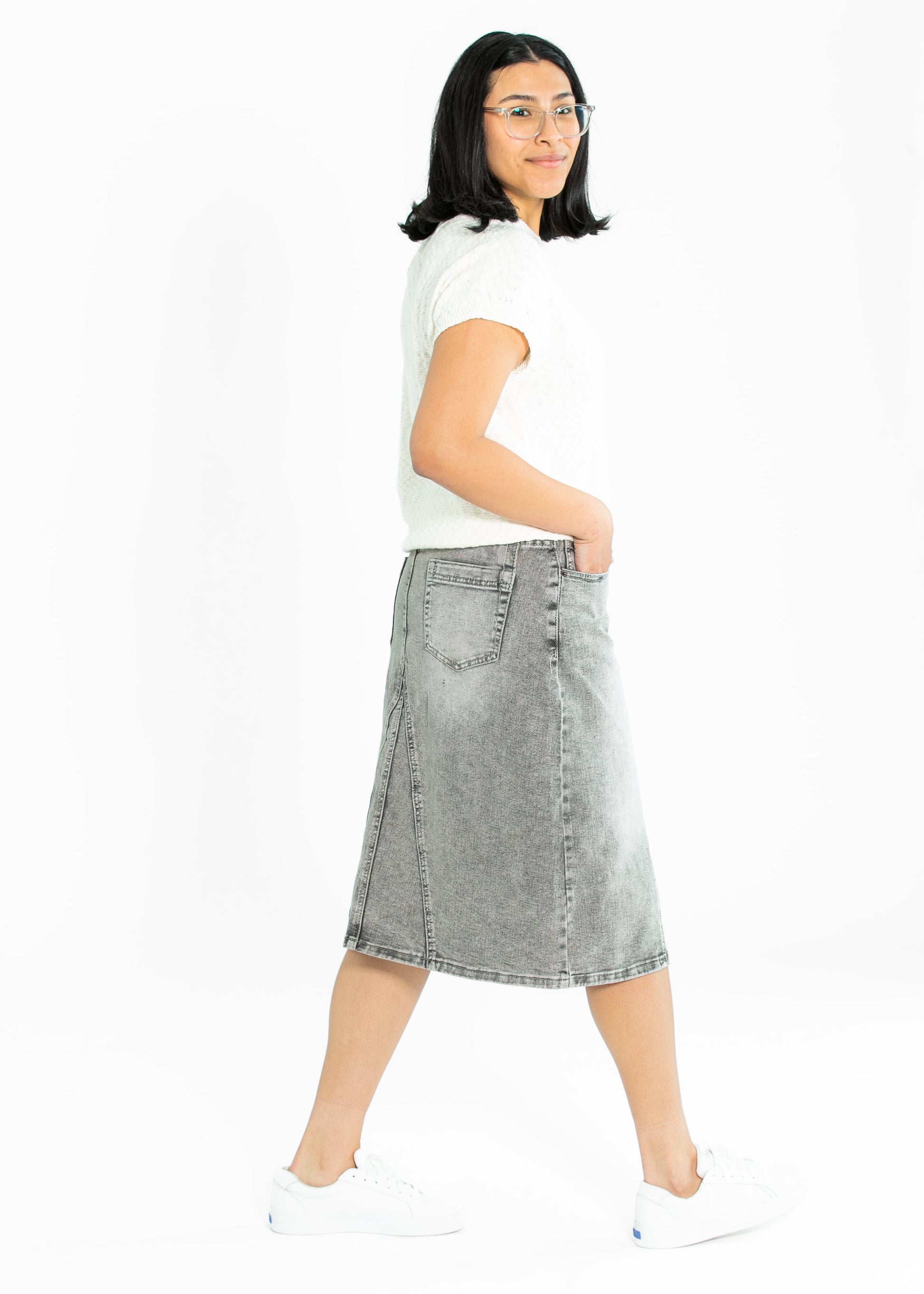 Claire A-line Denim Midi Skirt - Concordia Style Boutique
