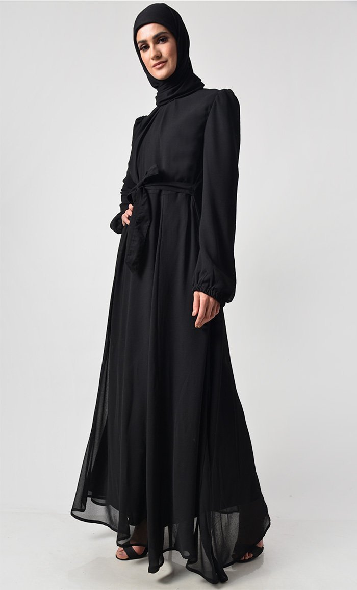 Classic Black Puff Sleeve Everyday Abaya - Final Sale