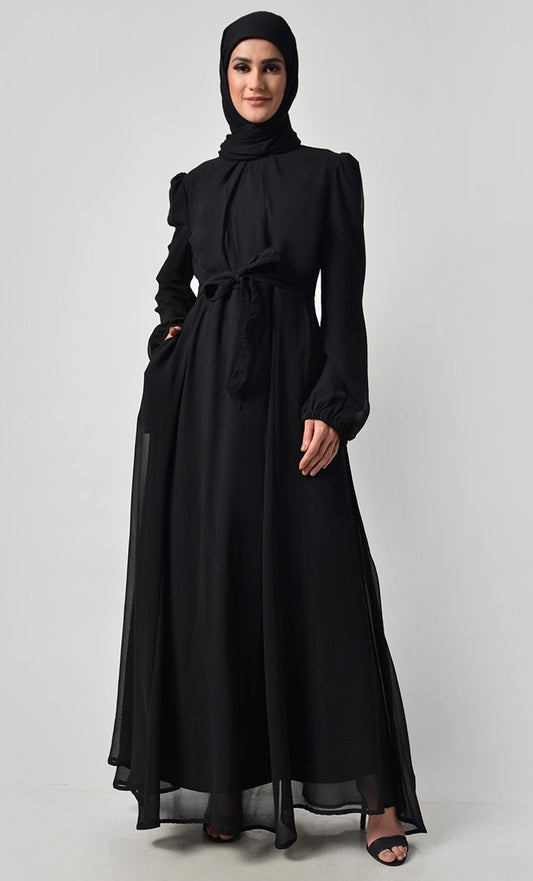 Classic Black Puff Sleeve Everyday Abaya - Final Sale