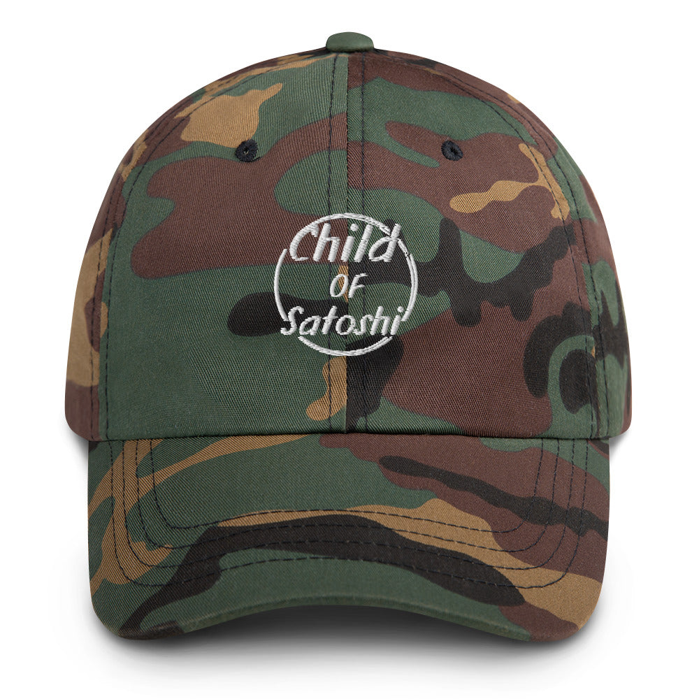 Child of Satoshi (White Embroidery) Bitcoin Dad Hat - Concordia Style Boutique
