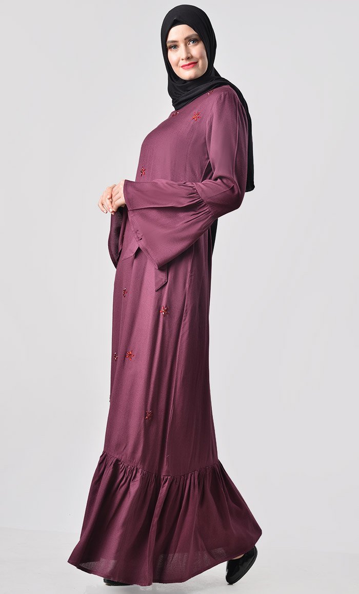 Classic Embroidered Rayon Abaya Wine