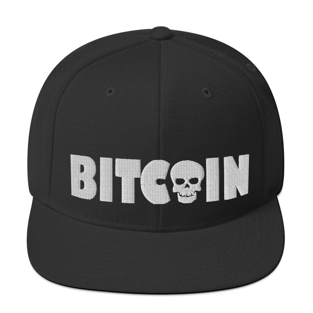 Bitcoin Skull (White Embroidery) Snapback Hat - Concordia Style Boutique
