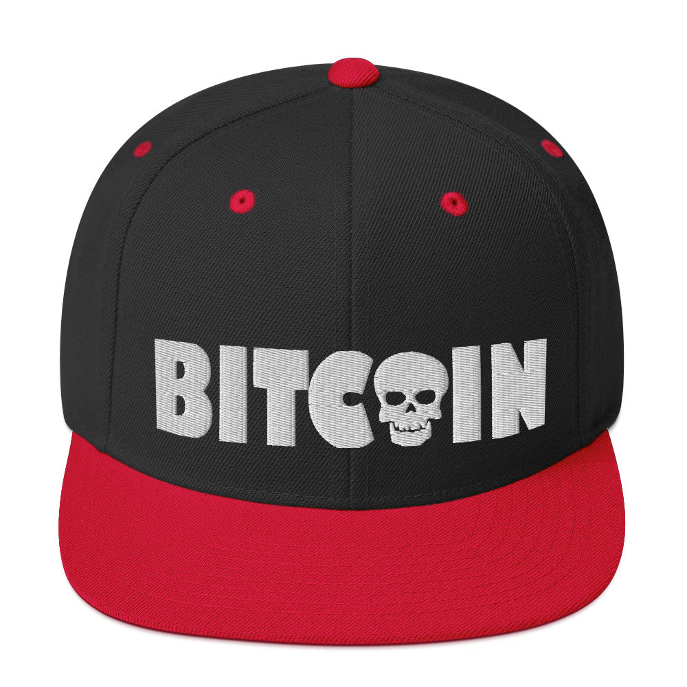 Bitcoin Skull (White Embroidery) Snapback Hat - Concordia Style Boutique