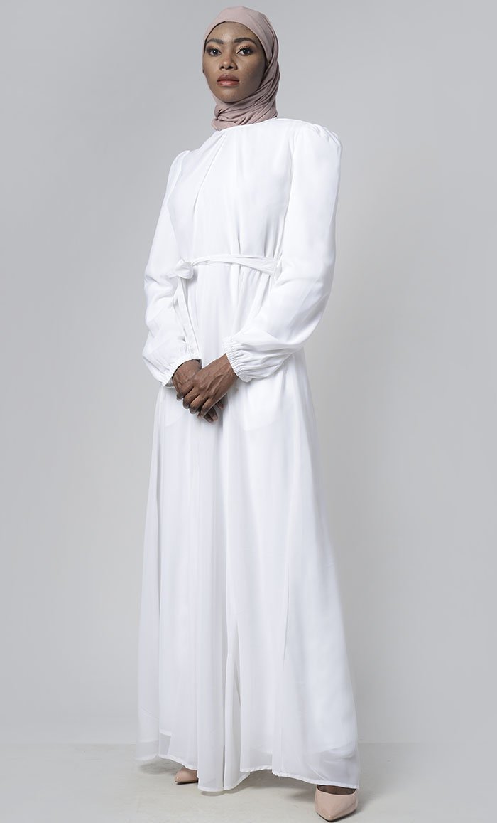 Classic White Puff Sleeve Everyday Abaya
