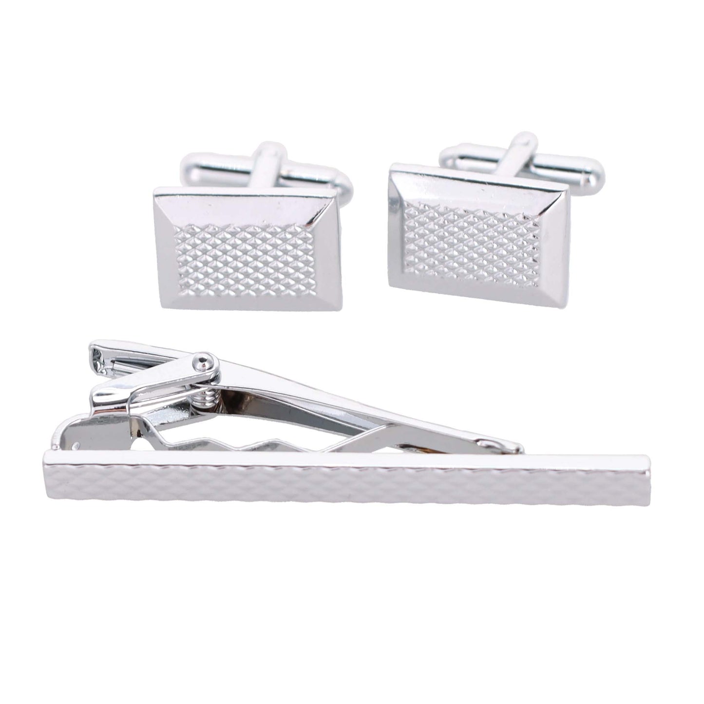 Vittorio Vico Plain Silver Cufflink & Tie Bar Set in Gift Box