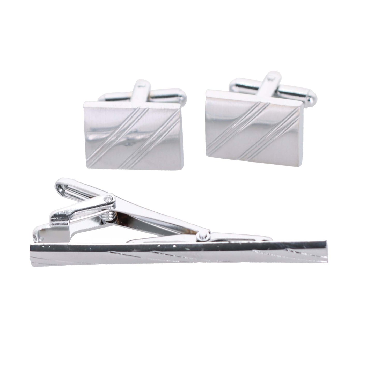 Vittorio Vico Plain Silver Cufflink & Tie Bar Set in Gift Box