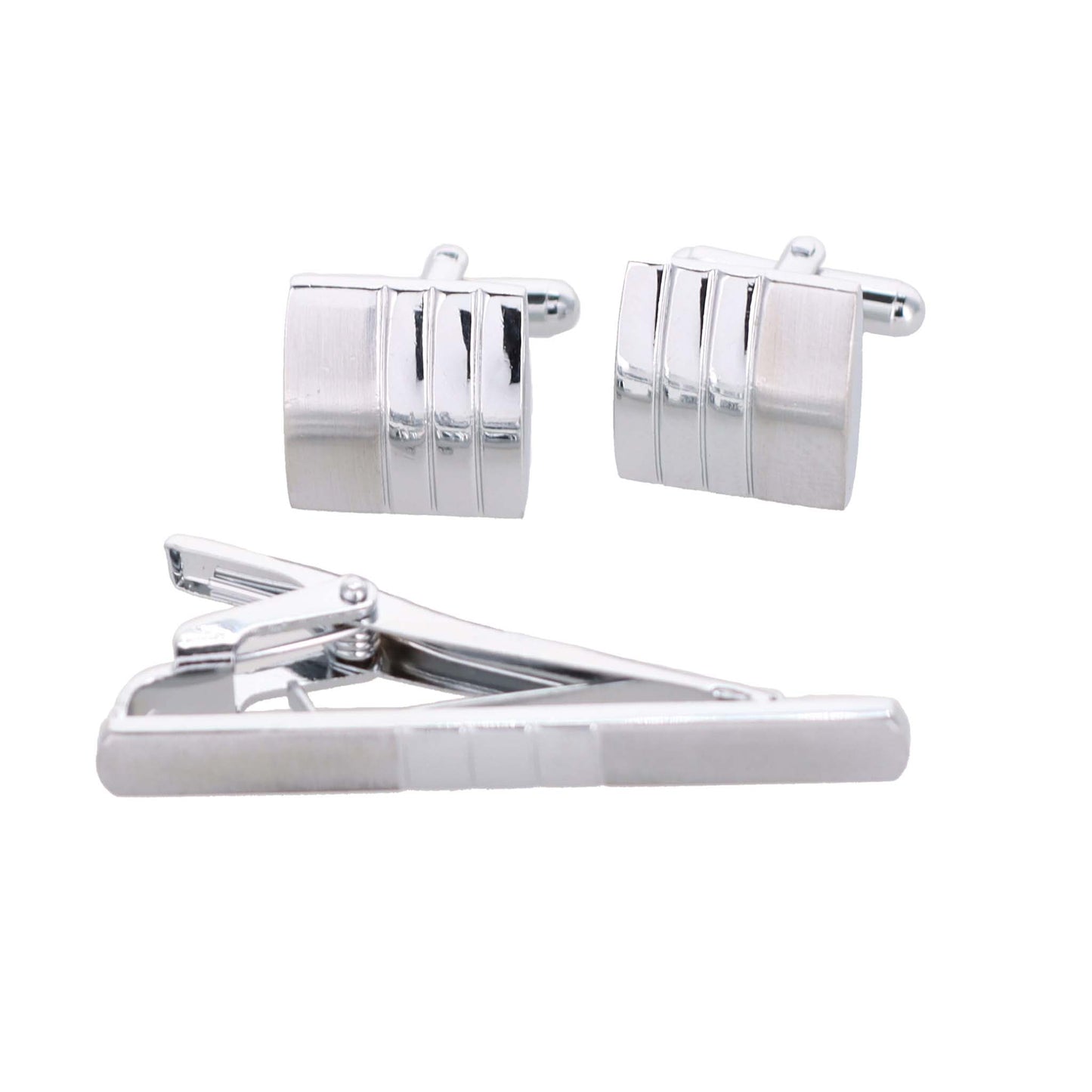 Vittorio Vico Plain Silver Cufflink & Tie Bar Set in Gift Box