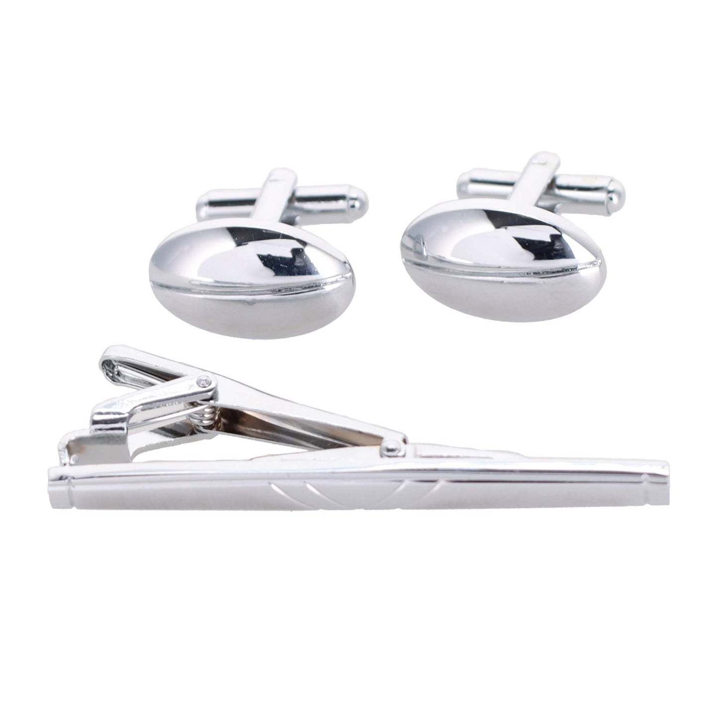 Vittorio Vico Plain Silver Cufflink & Tie Bar Set in Gift Box