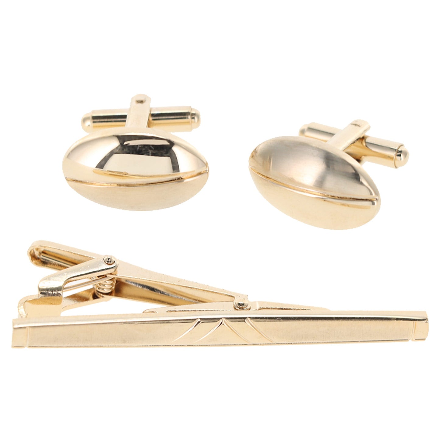 Vittorio Vico Plain Gold Cufflink & Tie Bar Set in Gift Box