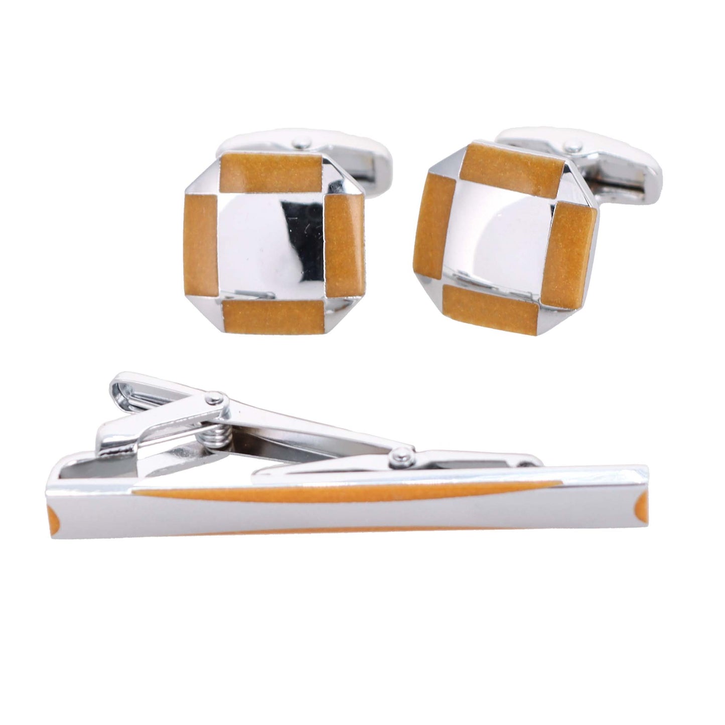 Vittorio Vico Plain Silver Cufflink & Tie Bar Set in Gift Box