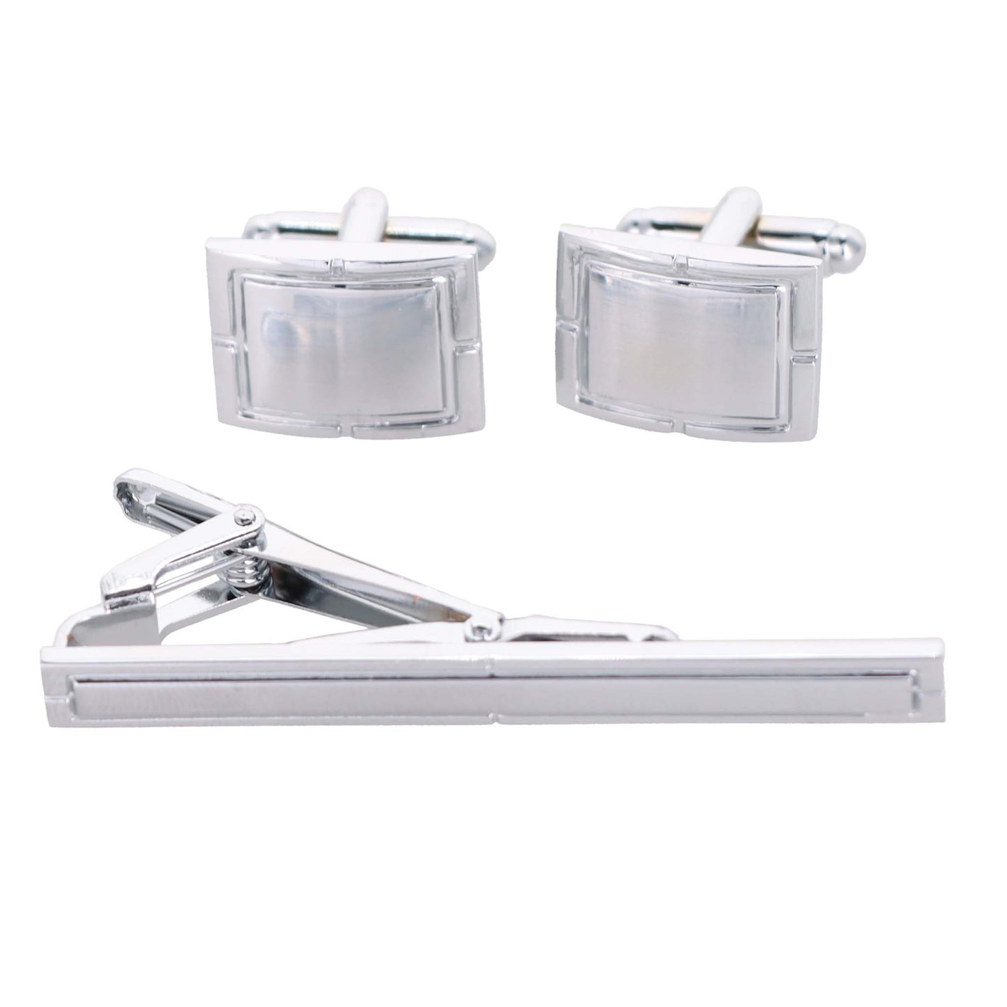 Vittorio Vico Plain Silver Cufflink & Tie Bar Set in Gift Box