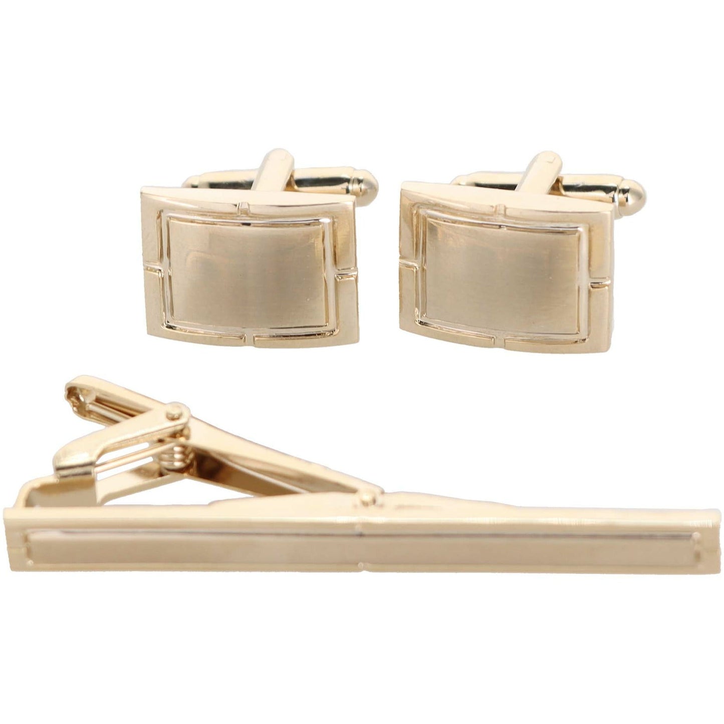 Vittorio Vico Plain Gold Cufflink & Tie Bar Set in Gift Box