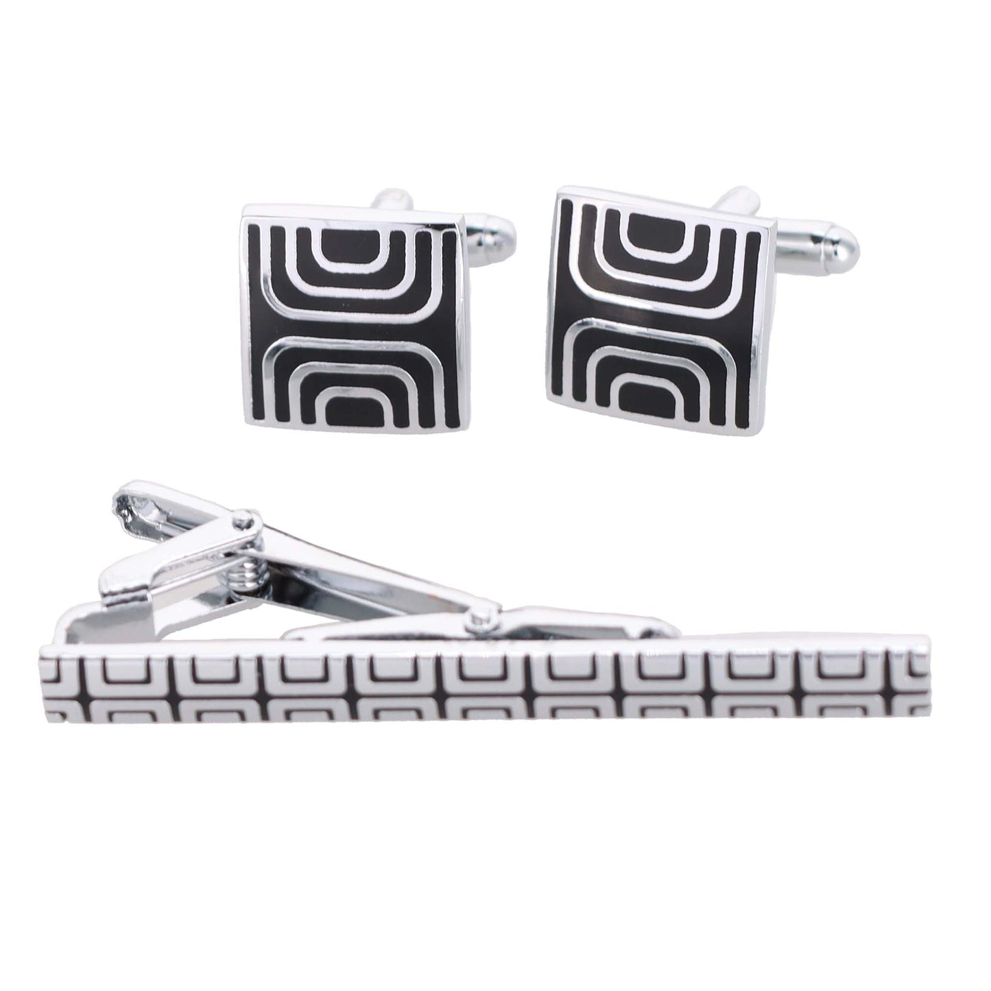 Vittorio Vico Plain Silver Cufflink & Tie Bar Set in Gift Box
