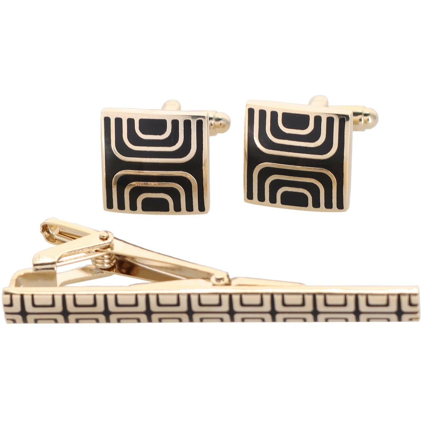 Vittorio Vico Plain Gold Cufflink & Tie Bar Set in Gift Box