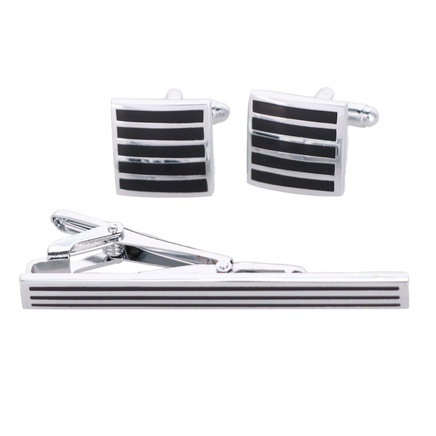 Vittorio Vico Plain Silver Cufflink & Tie Bar Set in Gift Box